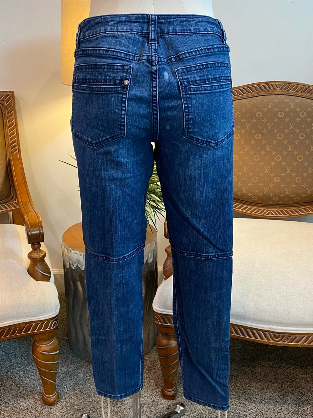 Cache Dark Blue Denim Jeans with Lace-Up Corset Leg Details, Size 8 30" Waist - Picture 3 of 8
